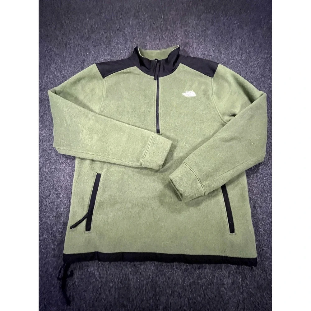 The North Face Alpine Polartec Jacket Mens Medium Olive Green Fleece Quarter Zip
